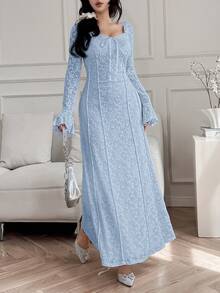 Feyla Elegant Lace Long Sleeve Midi Dress For Women Long Evening Dresses - Baby Blue - View 6