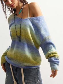 Bohemela 女士休闲渐变色落肩宽松针织衫，春秋季