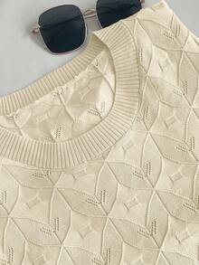 SHEIN Clasi Women's Casual Daily Simple Commuter Valentine's Day Street Style Versatile Business Elegant Intellectual Round Neck Striped Regular Fit Short Sleeve Color Block Apricot Loose Straight Fit Pullover Plus Size Knit Top, Spring Summer Knit Tops Sweater Top Knit Top Women Summer Sweaters For Women - Multicolor - View 8