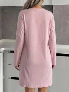 Soft & Skin-Friendly Heart Print Long Sleeve Nightgown - Pink - View 2