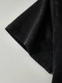 Betty Boop x SHEIN Women's Casual Fashion Street Cartoon Number & Letter Graphic Lace Patchwork V-Neck Mesh Breathable Cropped T-Shirt, Summer - Black - View 7