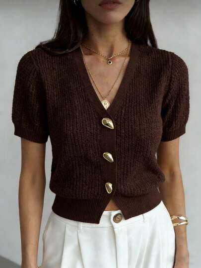 INAWLY Women's Casual Versatile Commuter Solid Color Short Sleeve Cardigan