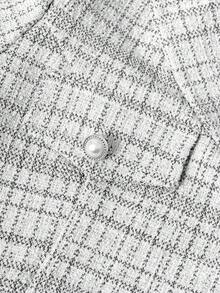 SHEIN 两件套女童优雅粗花呢短款西装外套+无袖修身连衣裙套装，春秋季时尚穿搭 - 黑與白 - 查看 5