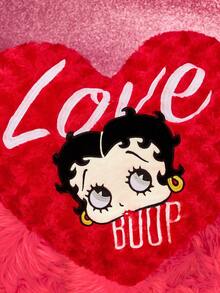 Betty Boop x SHEIN 1pc Rose Plush Heart-Shaped Throw Pillow With Exquisite Embroidery. It Can Decorate Your Home, Office, Bedroom, Or Sofa.Love, Kiss,Heart,Gift Ideas,Party,Holiday,Valentine's Day