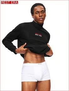 1 pieza Camiseta interior negra para hombre, diseño de bordado de moda, otoño - Negro - Ver 4