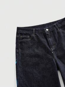 Street Life Men's Casual Fashion Street Letter Embroidery Pattern Denim Shorts,  Spring/Summer - Black - View 5