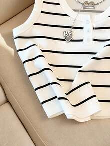 Franclia 休闲条纹圆领背心，夏季百搭 - 白色 - 查看 4