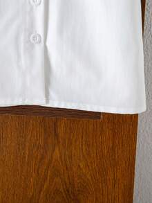 SHEIN 女童优雅时尚双层提花领泡泡袖纯色公主风上衣，适合度假、旅行、上学、派对、生日礼物、夏季穿着 - 白色 - 查看 8