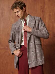Manfinity Dauomo Vintage Coin Pattern Plaid Woolen Casual Men Jacket - Khaki - View 5