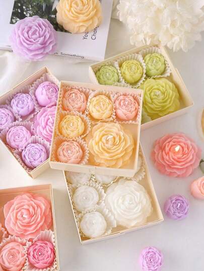 6支装牡丹香氛蜡烛，薰衣草香型，玫瑰香型，家居装饰，情人节礼物，婚礼装饰，派对餐桌装饰，桌面蜡烛摆件，圣诞节礼物，送朋友的礼物，适合任何场合：圣诞节、生日、母亲节、父亲节、周年纪念日、感恩节、情人节