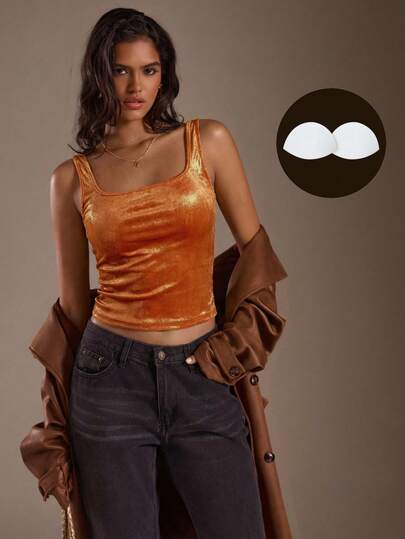 SHEIN Glamour Dames topje van glanzende stof, casual, sexy en aansluitend, geschikt voor uitgaan, feestjes en dagelijks gebruik.