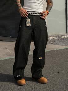 DAZY 春季小狗刺绣街头风牛仔裤 - 黑色 - 查看 3