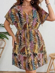 Swim Lushoire Vestido de playa estampado tropical para tallas grandes - Marrón - Ver 7