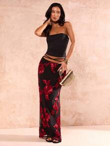 Glamine Women's Floral Jacquard Waist Crossed Skirt, Embroidered Maxi Skirt, Sexy Elegant Heavy Embroidered Floral Women's Long Fitted Pencil Skirt, Long Summer Dress For Women. - Multicolor - View 5
