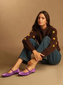 Rosivie 2025夏季新款法式方头百搭黑色镂空编织带低帮透气舒适平底女鞋 - 紫色 - 查看 4