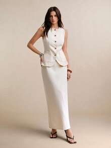 Poéselle 女士休闲牛仔背心和迷你裙套装 - 白色 - 查看 1