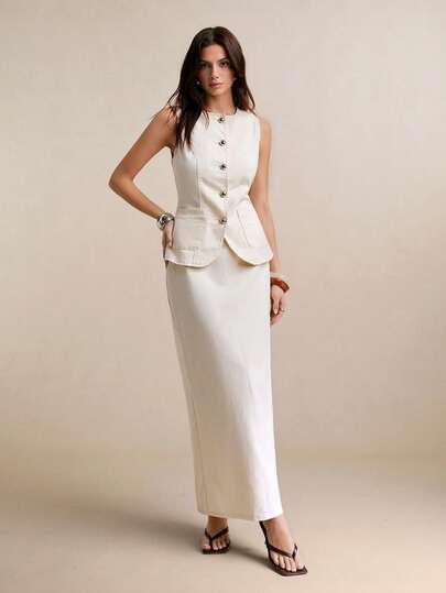 Poéselle Women's Casual Denim Vest And Mini Skirt Set