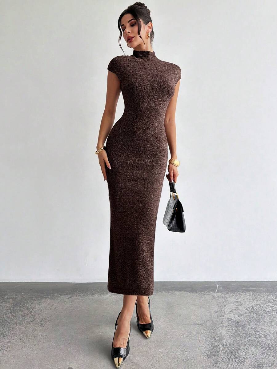 Firerie 优雅高领宽松休闲百搭无袖针织背心，适合外出、上学、秋冬季穿着。 - 棕色 - 查看 1