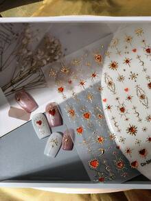 1张3D美甲贴纸，金色圣诞蝴蝶结激光闪亮浮雕设计，易于粘贴，DIY美甲贴花，适用于节日派对美甲装饰 - 彩色 - 查看 7