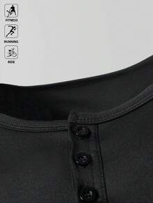 Manfinity Acti Log Men's Casual Sports Henley Shirt With Button Front - Black - View 4