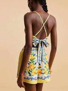 Travachic Women's Summer Vacation Beach Tropical Print Camisole And Shorts 2 Pieces Set - Yellow - View 2
