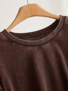 SHEIN CURVE+ 大码女式休闲长袖刺绣雪花水洗圆领宽松套头卫衣秋冬女装/2026/新年 - 棕色 - 查看 4