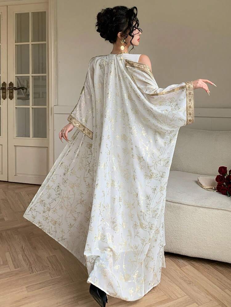 Women's Elegant Colorblock Lace Patchwork Dress, Lace Patchwork Long Robe, 2 Pieces Set, Spring/Summer,Wedding Guest Dress Women