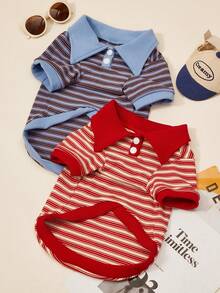 PETSIN 一件适合秋冬季狗狗穿着的条纹Polo衫，也适合短毛无毛猫穿着。