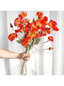 6 künstliche simulierte Blumen, 59 Zentimeter lang, einschließlich 4 Blumen, einfacher und moderner Stil, biegsam und nicht leicht verblassend. Geeignet für DIY Blumenwände, Szenendekoration, Blumenvasen-Anordnung in Wohn- und Schlafzimmern, Hochzeits- und Partydekoration sowie Tischdekorationen. - Sonnenuntergangsrot - Übersicht 2
