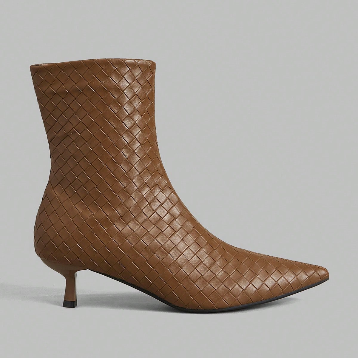 Botines de mujer de punta afilada con textura tejida en negro, cómodos para el uso diario