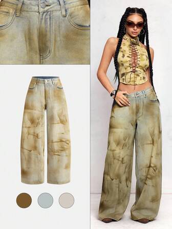 Hippie Jeans vaqueros vintage de tiro bajo, anchos y sueltos, con efecto desgastado y casual