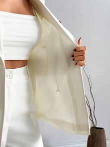 EURMUSE Women Red Color Rhinestone Detailed Blazer Jackets - White - View 4