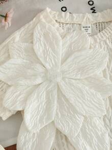 SHEIN Young Girl Solid Color Round Neck 3D Floral Casual T-Shirt,Kids - Apricot - View 6