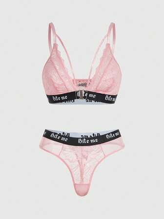 Goth Gotischer Spitzen-Frontverschluss BH-Set ohne Bügel für Frauen