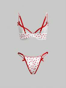 ROMWE Kawaii Valentine's Day Cute Sweet Palace Doll Underwire Bra & Thong Lingerie Set - White - View 2