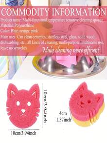 3pcs/Pack Cute Cartoon Cat Face Multi-Functional Dual-Layer Temperature Sensitive Dish Scrubbing Sponge - Strong Decontamination, For Kitchenware, Applicable For Modern Kitchen Sink - Multicolor - View 3