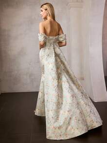 MOTF PREMIUM WOMEN'S JACQUARD OFF-SHOULDER MERMAID HEM LONG DRESS - Multicolor - View 4