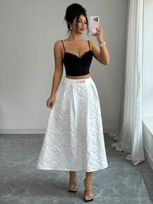 Elenzga Đầm nữ màu trắng, chất liệu jacquard họa tiết hoa, dáng xòe eo, đính cúc kim loại, thanh lịch, thích hợp làm quà sinh nhật, hẹn hò, dự tiệc, đi làm, đi học, du lịch, mùa xuân/hè. - trắng - Xem 4