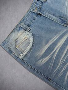 Manfinity ZONE917 Quần jeans ống rộng nam kiểu American Vintage màu xanh nhạt bạc màu, in họa tiết kỹ thuật số, rách rưới. - Màu xanh lam - Xem 8