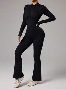 Dewbera Women's Fashionable Leopard Print Elastic Racerback Jumpsuit - Black - View 4