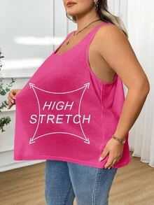 SHEIN CURVE+ Áo thun ba lỗ không tay rộng rãi, thoải mái, thời trang dành cho nữ cỡ lớn - Màu Hồng Tươi - Xem 7