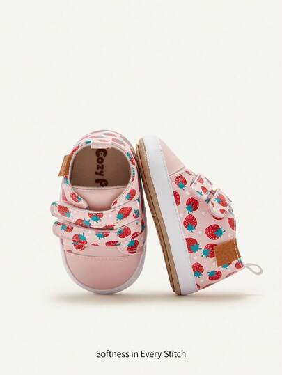 Cozy Pixies 1 Pair Fashionable Versatile Casual Soft-Sole Cute Strawberry Cartoon Comfortable Casual Shoes, Infant/Toddler Sports Sneakers