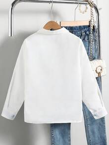 Tween Girls' Casual Everyday Commute Versatile Colorblock Striped Cuff Long Sleeve Shirt, Spring/Autumn - White - View 2
