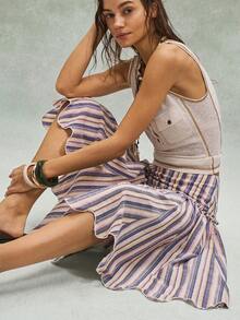 Bohemela Casual Woven Striped Loose Women Skirt - Multicolor - View 6