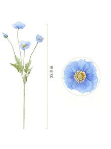6支人造罂粟花，长59厘米，4朵花，简约现代风格，可弯曲且不褪色 - 可用于DIY花墙、场景布置、客厅和卧室花瓶插花、婚礼、派对装饰。 - 冰魄藍 - 查看 4