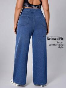 Flexra Plus Size Women Loose Fit Soft Medium Wash Stretchy Flare Jeans - Dark Wash - View 2