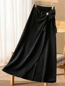 Modelyn Váy suông nữ thời trang đa năng trang trí nơ màu thanh lịch - màu đen - Xem 2
