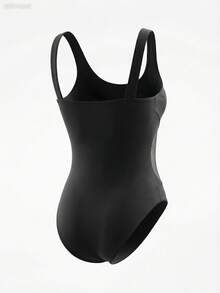 INAWLY Women's Solid Color Waist Splicing Mesh Bodysuit - Black - View 6