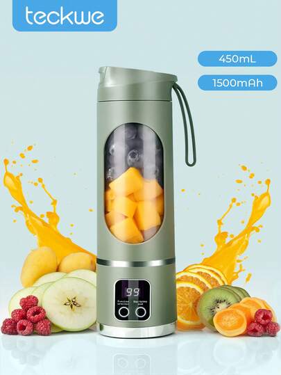 Teckwe Licuadora personal portátil eléctrica USB, licuadora de 450 ML para batidos y smoothies, licuadoras pequeñas, mezcladora, compacta y conveniente, y versátil