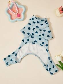 PETSIN Quần áo cho chó cưng mùa thu đông ấm áp bốn chân, họa tiết trái tim hoạt hình, phù hợp cho Teddy, Bichon, Schnauzer, dành cho cả chó đực và chó cái, đồ ngủ mềm mại thoải mái cho chó nhỏ trang phục thời tiết lạnh - Màu xanh lam - Xem 4